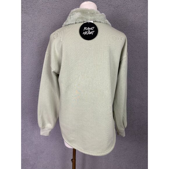 Planet Heart Juniors' Snap Button Faux Fur Fleece Collar Pullover Green XS NWT's - Picture 5 of 8